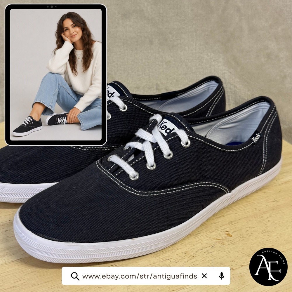 Keds Champion Black Canvas Low Top Sneakers Softra WF34200 Womens 8W
